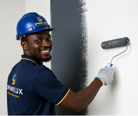 Sparklux painter applying paint to an interior wall